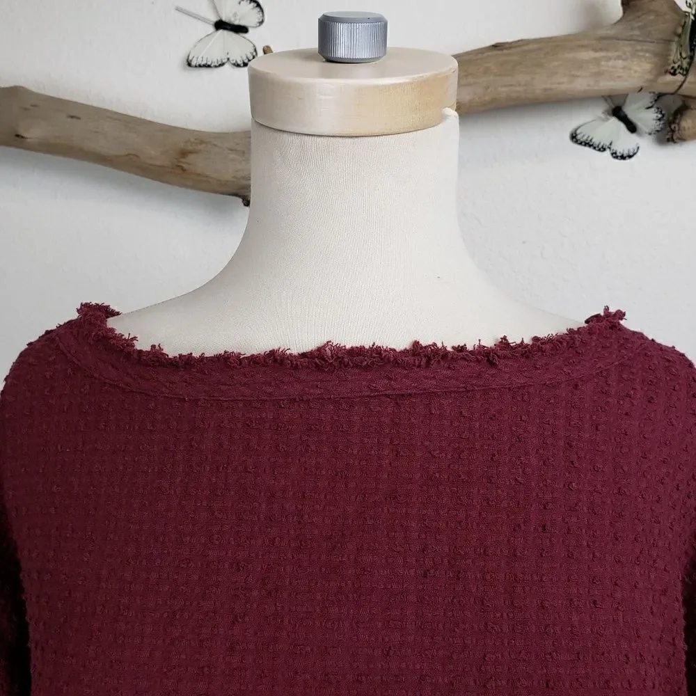 Free people frayed hem bell sleeve maroon top